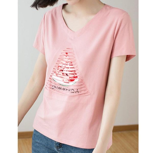 women's t-shirt sequins watermelon cotton plus size pink korean women spring summer short-sleeved female loose thin wild casual, White
women's t-shirt sequins watermelon cotton plus size pink korean women spring summer short-sleeved female loose thin wild casual, White