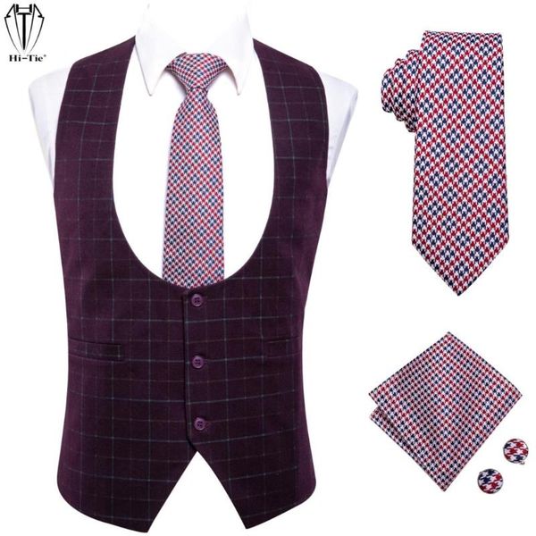 men's vests hi-tie designer silk mens round neck dark purple plaids waistcoat men vest red pink tie hanky cufflinks set for dress xxxl, Black;white
men's vests hi-tie designer silk mens round neck dark purple plaids waistcoat men vest red pink tie hanky cufflinks set for dress xxxl, Black;white
