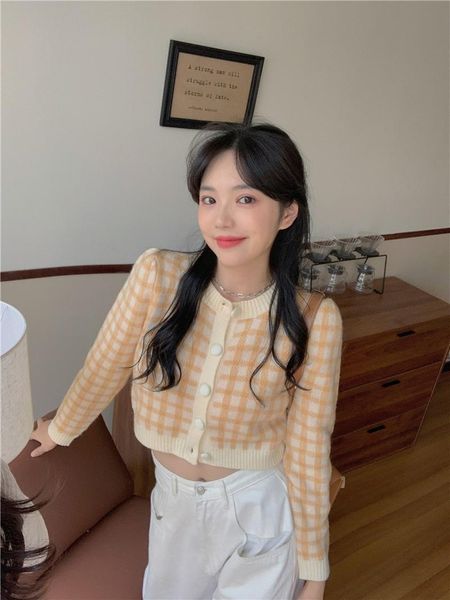 women's knits & tees sweet plaid knitted sweater women extreme short o-neck long sleeve single breasted cardigan spring autumn loose ca, White
women's knits & tees sweet plaid knitted sweater women extreme short o-neck long sleeve single breasted cardigan spring autumn loose ca, White