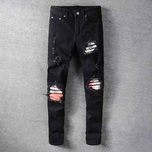 jeans fashion streetwear men black color slim fit patches designer ripped jeans destroyed punk pencil pants hip hop trousers, Blue
jeans fashion streetwear men black color slim fit patches designer ripped jeans destroyed punk pencil pants hip hop trousers, Blue
