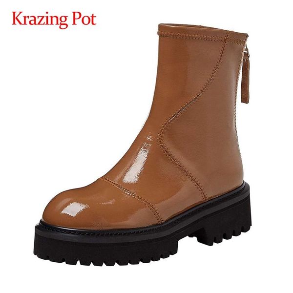 boots krazing pot 2021 winter patent leather platform handmade round toe thick high heel zipper young lady ankle l15, Black
boots krazing pot 2021 winter patent leather platform handmade round toe thick high heel zipper young lady ankle l15, Black