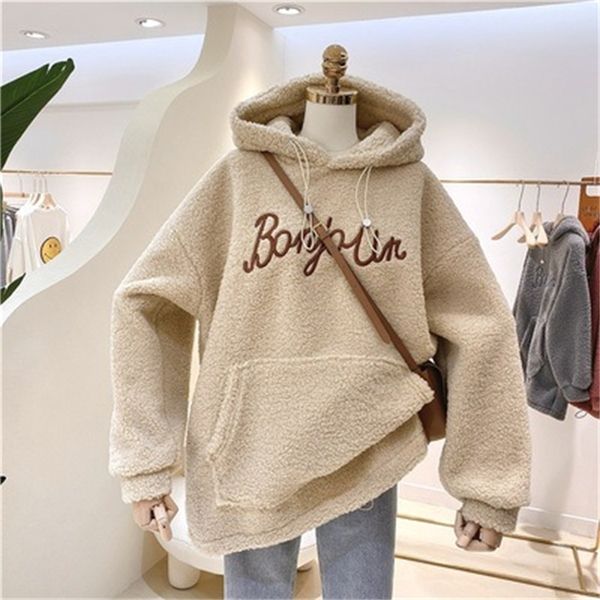 korean embroidery letter korean winter cashmere loose hooded sweater women's hoodie coat, Black
korean embroidery letter korean winter cashmere loose hooded sweater women's hoodie coat, Black
