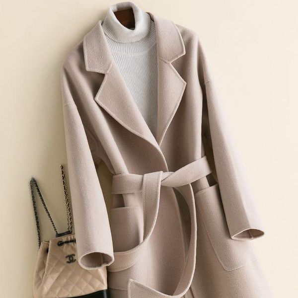 women's wool & blends women cashmere long coat elegant turn down collar with belt open stitch design winter warm casaco feminino y488, Black
women's wool & blends women cashmere long coat elegant turn down collar with belt open stitch design winter warm casaco feminino y488, Black