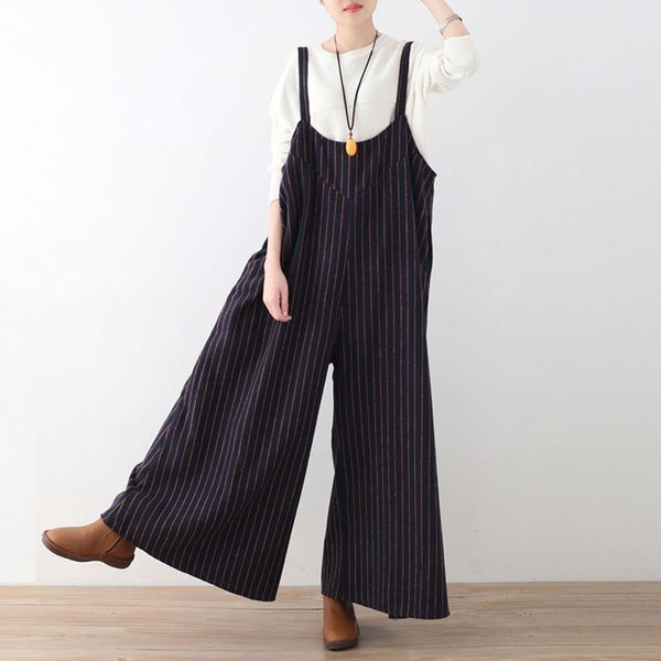 johnature spring women striped large size jumpsuits casual loose thick quality woolen wide leg wool jumpsuits 210521, Black;white
johnature spring women striped large size jumpsuits casual loose thick quality woolen wide leg wool jumpsuits 210521, Black;white