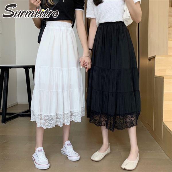 spring summer cotton long skirt women korean style lace patchwork high waist midi pleated female black 210421
spring summer cotton long skirt women korean style lace patchwork high waist midi pleated female black 210421