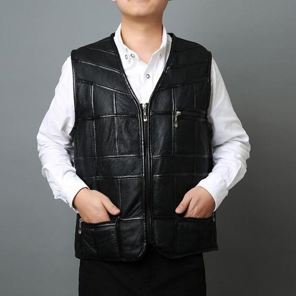 men's vests men sleeveless leather splice waistcoat leisure genuine vest mens coats jackets, Black;white
men's vests men sleeveless leather splice waistcoat leisure genuine vest mens coats jackets, Black;white