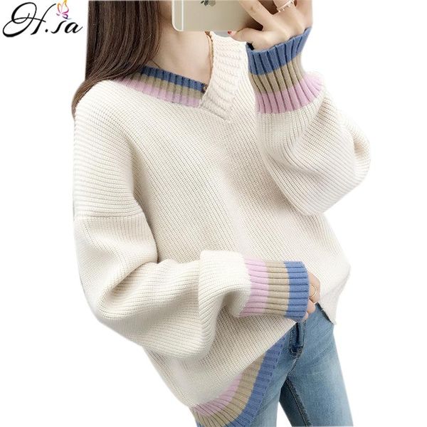 women's sweaters h.sa autumn winter 2021 v neck loose oversized patchwork jumpers ropa mujer invierno knitte pullover, White;black
women's sweaters h.sa autumn winter 2021 v neck loose oversized patchwork jumpers ropa mujer invierno knitte pullover, White;black