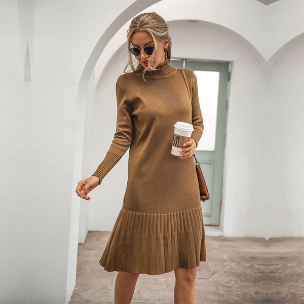 half turtleneck knitted casual full sleeve autumn winter ruffles knee length dress for women 2020 new fashion, Black;gray
half turtleneck knitted casual full sleeve autumn winter ruffles knee length dress for women 2020 new fashion, Black;gray