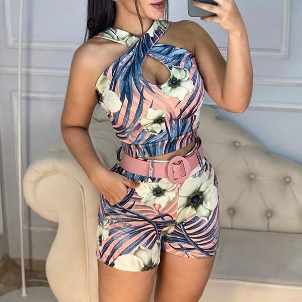 women's tracksuits women two piec set halter sleeveless floral print crisscross tropical skinny romper summer suit, Gray
women's tracksuits women two piec set halter sleeveless floral print crisscross tropical skinny romper summer suit, Gray