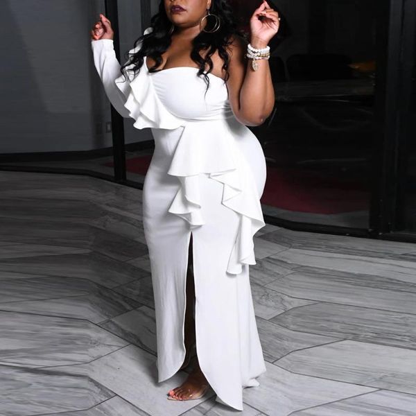 casual dresses 4xl 5xl plus size party for womens white one shoulder ruffles bodycon high split elegant evening night dinner vestidos, Black;gray
casual dresses 4xl 5xl plus size party for womens white one shoulder ruffles bodycon high split elegant evening night dinner vestidos, Black;gray
