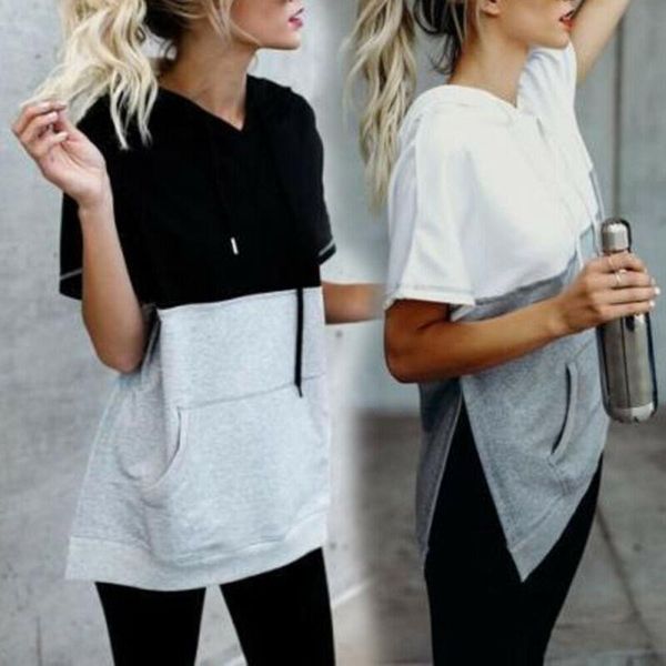 cotton hoodie short sleeves womens pullover casual summer sleeve hiking, White 
cotton hoodie short sleeves womens pullover casual summer sleeve hiking, White