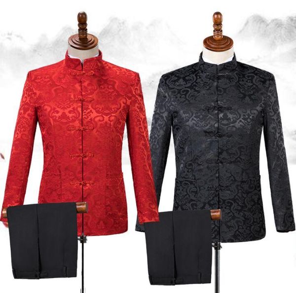 men's suits & blazers singer star style dance stage chinese tunic men groom suit set with pants 2021 mens wedding costume formal dress, White;black
men's suits & blazers singer star style dance stage chinese tunic men groom suit set with pants 2021 mens wedding costume formal dress, White;black