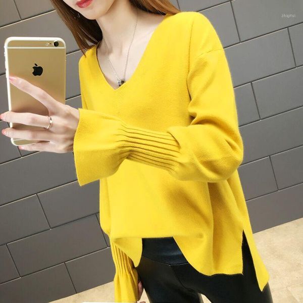 women's sweaters yellow pink white autumn winter sweater women solid knitted pullovers long flare sleeve v-neck basic office 2021, White;black
women's sweaters yellow pink white autumn winter sweater women solid knitted pullovers long flare sleeve v-neck basic office 2021, White;black