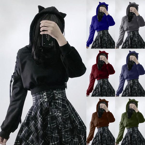 women's hoodies & sweatshirts black gothic crop women and sweatshirt off shoulder lace up hooded pullover cat ear short style tracksui
women's hoodies & sweatshirts black gothic crop women and sweatshirt off shoulder lace up hooded pullover cat ear short style tracksui