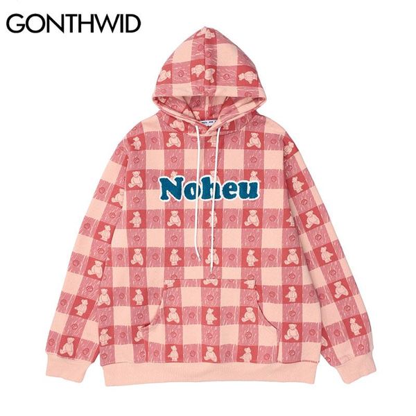men's hoodies & sweatshirts gonthwid harajuku streetwear hooded checkerboard plaid cartoon bear print hip hop casual loose pullover, Black
men's hoodies & sweatshirts gonthwid harajuku streetwear hooded checkerboard plaid cartoon bear print hip hop casual loose pullover, Black