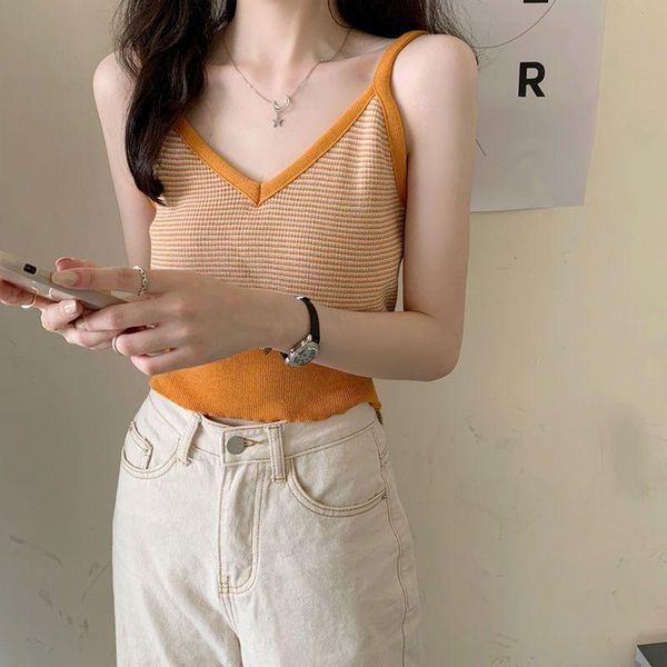 women's tanks & camis striped knitted vest women clothes 2021summer korean fashion design sense niche short sleeveless suspender v-neck, White
women's tanks & camis striped knitted vest women clothes 2021summer korean fashion design sense niche short sleeveless suspender v-neck, White