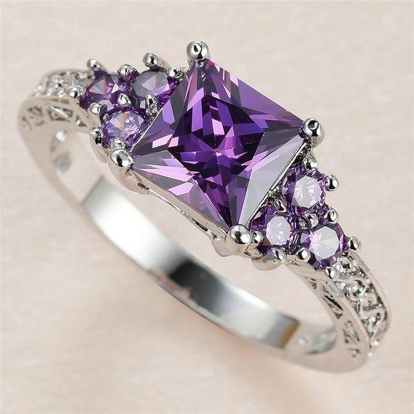 Purple Square Stone Ring Luxury Crystal Zircon Rings For Women Wedding Jewelry Vintage Fashion Silver Color Engagement Gift, Slivery;golden
Purple Square Stone Ring Luxury Crystal Zircon Rings For Women Wedding Jewelry Vintage Fashion Silver Color Engagement Gift, Slivery;golden