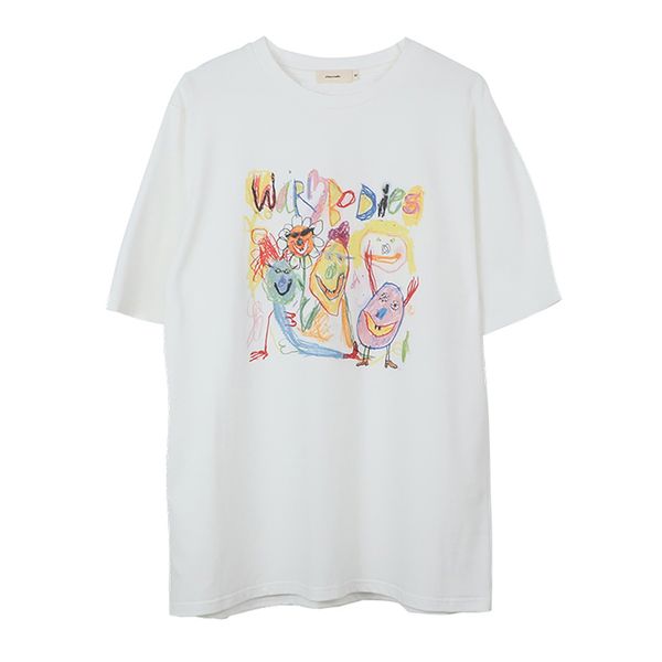 women white cartoon graffiti print t-shirt short sleeve loose oversize summer b0799 210514
women white cartoon graffiti print t-shirt short sleeve loose oversize summer b0799 210514