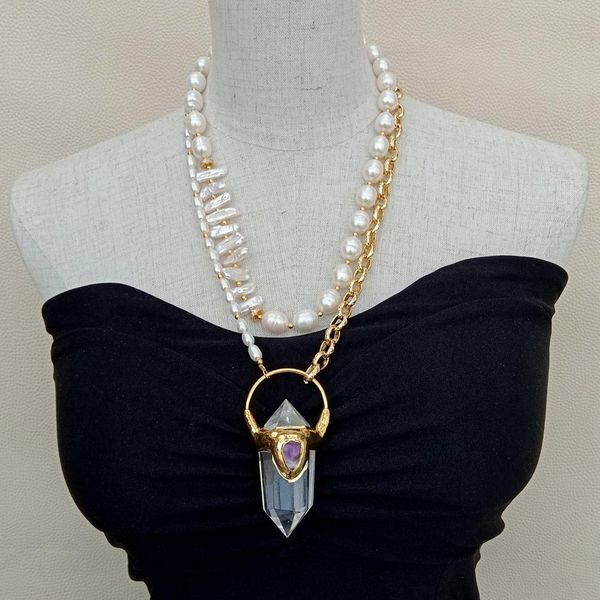 yyge big nugget white pendant natural freshwater white biwa pearl gold color plate chain statement necklace, Silver
yyge big nugget white pendant natural freshwater white biwa pearl gold color plate chain statement necklace, Silver