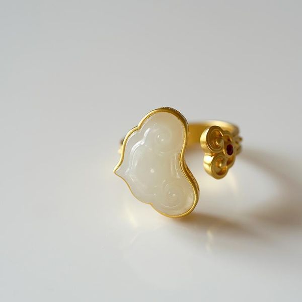cluster rings natural hetian white jade opening adjustable ring chinese style retro unique ancient gold craft charm women's silver jewe, Golden;silver
cluster rings natural hetian white jade opening adjustable ring chinese style retro unique ancient gold craft charm women's silver jewe, Golden;silver