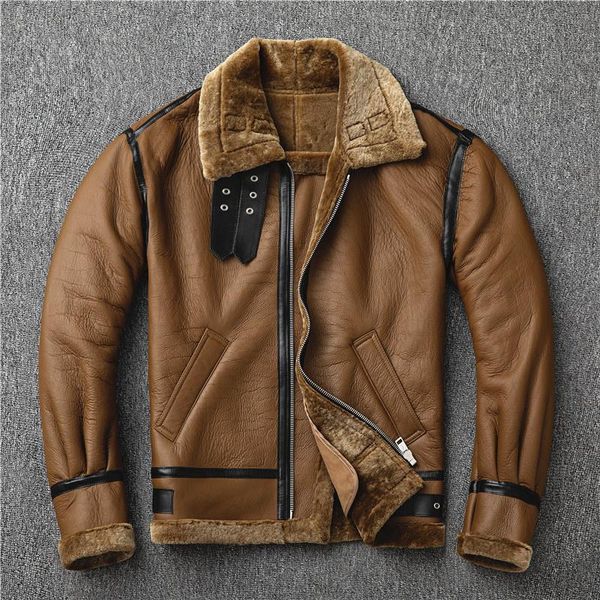 men's leather & faux b3 khaki 100% brown genuine jacket men clothing oversize sheep shearling real fur man casual warm coat, Black
men's leather & faux b3 khaki 100% brown genuine jacket men clothing oversize sheep shearling real fur man casual warm coat, Black