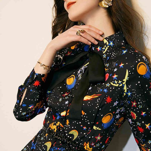two piece dress spring fashion runway feminine star vintage print dressed in long women's clothes casual office designers kdps, White
two piece dress spring fashion runway feminine star vintage print dressed in long women's clothes casual office designers kdps, White