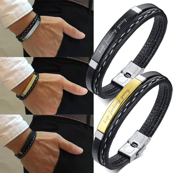 charm bracelets vintage business men's pubk bracelet stainless steel leather fashion women cuban adjustable length boy gift, Golden;silver
charm bracelets vintage business men's pubk bracelet stainless steel leather fashion women cuban adjustable length boy gift, Golden;silver