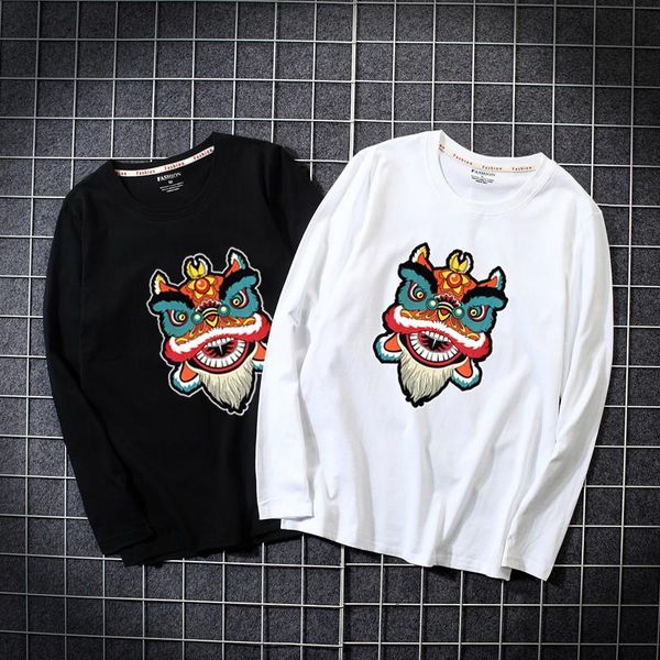 chinese style lion dance elk print round neck men tshirt couples fashion personality youth clothes long slevees all-match men's t-shir, White;black
chinese style lion dance elk print round neck men tshirt couples fashion personality youth clothes long slevees all-match men's t-shir, White;black