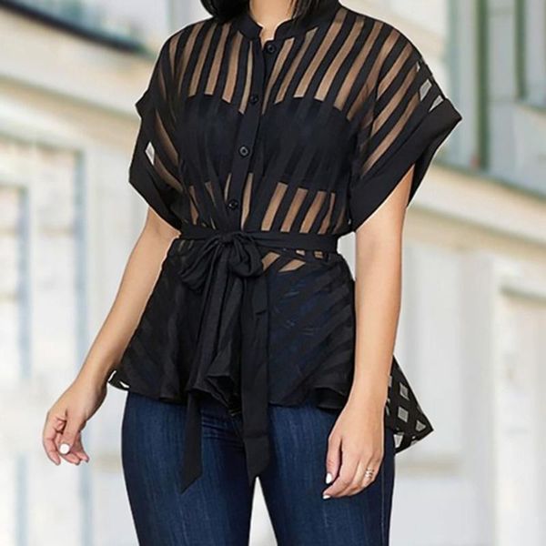 men's casual shirts women summer see through striped peplum mesh shirt blouse elegant streetwear classy party clubwear, White;black
men's casual shirts women summer see through striped peplum mesh shirt blouse elegant streetwear classy party clubwear, White;black