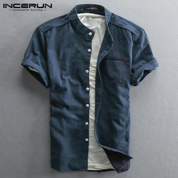 men short sleeve shirt solid stand collar streetwear cotton breathable summer casual brand shirts camisas incerun s-5xl men's, White;black
men short sleeve shirt solid stand collar streetwear cotton breathable summer casual brand shirts camisas incerun s-5xl men's, White;black