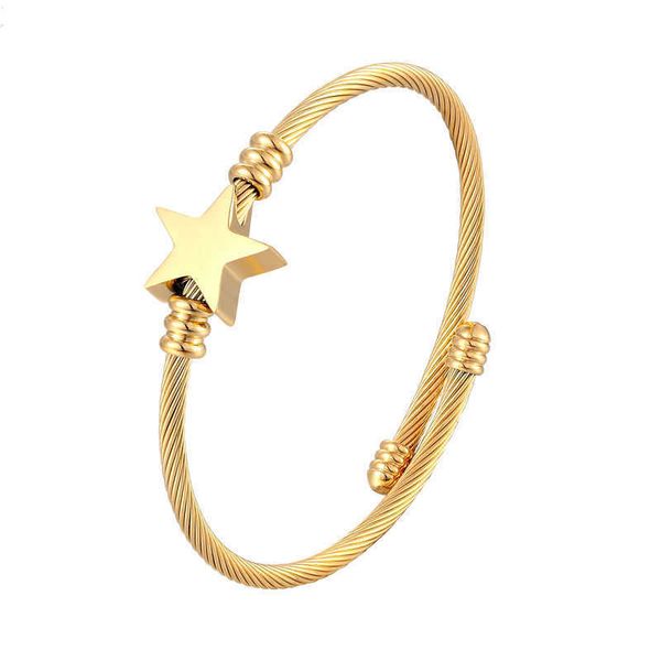 new cute star shape bangle adjustable size bracelet stainless steel twisted cable wire jewelry women love gift q0719, Black
new cute star shape bangle adjustable size bracelet stainless steel twisted cable wire jewelry women love gift q0719, Black