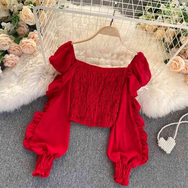 design square collar long puff sleeve blouse solid women's shirt spring summer pleated elastic female crop 210603, White
design square collar long puff sleeve blouse solid women's shirt spring summer pleated elastic female crop 210603, White