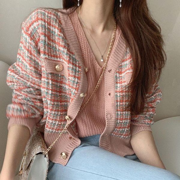 women's knits & tees knitted cardigan vintage colorful plaid v neck long sleeves loose sweater wholesale 2021 fashion lady, White
women's knits & tees knitted cardigan vintage colorful plaid v neck long sleeves loose sweater wholesale 2021 fashion lady, White