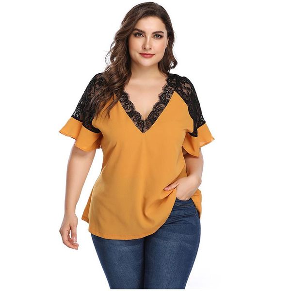 women's blouses & shirts plus size lace patchwork women shirt 2021 summer yellow pink red v neck short sleeve elegant ladies, White
women's blouses & shirts plus size lace patchwork women shirt 2021 summer yellow pink red v neck short sleeve elegant ladies, White