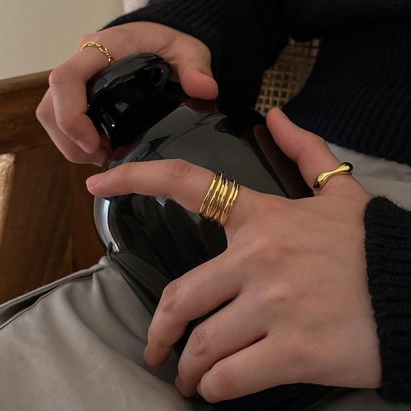 cluster rings metal simple multi-layer line open ring minimalist gold silver color punk hip hop style adjustable female jewelry, Golden;silver 
cluster rings metal simple multi-layer line open ring minimalist gold silver color punk hip hop style adjustable female jewelry, Golden;silver