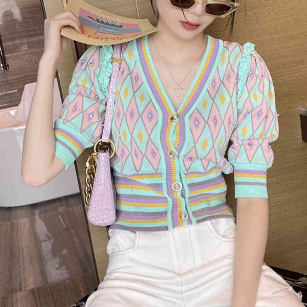 women's knits & tees knitted, female chess cardigan, summer, short sleeve, frilly, korean elegant sweater, cci0, White
women's knits & tees knitted, female chess cardigan, summer, short sleeve, frilly, korean elegant sweater, cci0, White