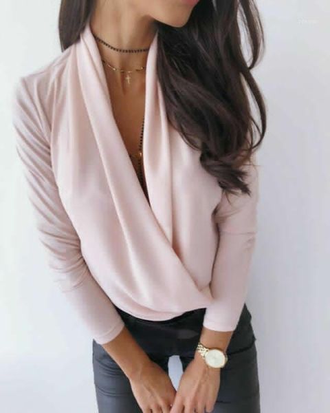 womens deep v-neck blouse draped long sleeve slim casual female shirts office lady solid loose clothing women's blouses, White
womens deep v-neck blouse draped long sleeve slim casual female shirts office lady solid loose clothing women's blouses, White