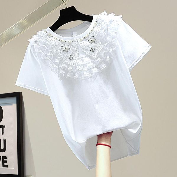 lace patchwork short-sleeved t-shirt lady 2021 summer korean loose tshirt t women beads diamond white tees womens clothing women's
lace patchwork short-sleeved t-shirt lady 2021 summer korean loose tshirt t women beads diamond white tees womens clothing women's