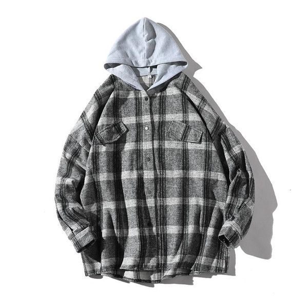 men's t-shirts mens hooded plaid s button down long sleeve vintage loose hip hop checked ttw9, White;black
men's t-shirts mens hooded plaid s button down long sleeve vintage loose hip hop checked ttw9, White;black