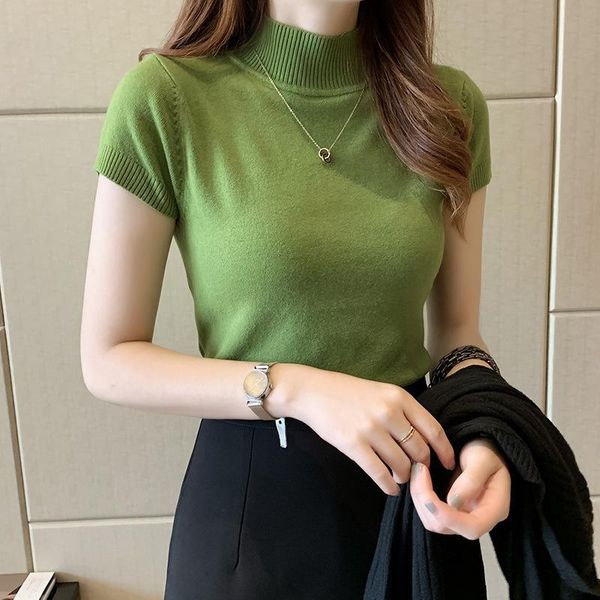 women's t-shirt half-high collar solid color bottoming shirt with knitting slim fit and thin short pullover outer wear, White
women's t-shirt half-high collar solid color bottoming shirt with knitting slim fit and thin short pullover outer wear, White