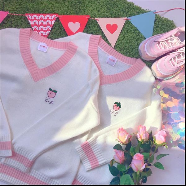sweet cute women sweater strawberry peach embroidery student harajuku v neck knitted cotton pullover girls coat, White;black
sweet cute women sweater strawberry peach embroidery student harajuku v neck knitted cotton pullover girls coat, White;black