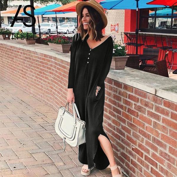 casual dresses anself long maxi dress women loose baggy v neck slit side solid shift vintage boho robe female gowns, Black;gray
casual dresses anself long maxi dress women loose baggy v neck slit side solid shift vintage boho robe female gowns, Black;gray
