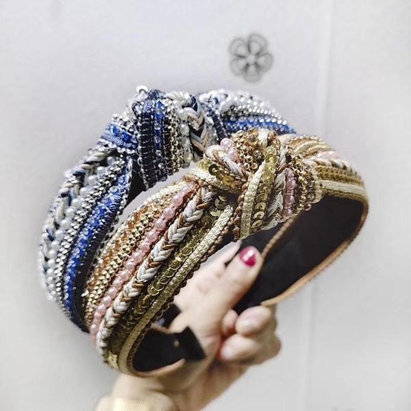 bohemian summer center knot pearl sequin hairband for women knotted handmade hair accessories
bohemian summer center knot pearl sequin hairband for women knotted handmade hair accessories