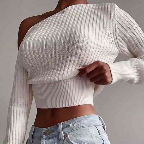 autumm solid women one shoulder knitted sweater slim long sleeve waistband pullover party high street jumper winter 210517, White;black
autumm solid women one shoulder knitted sweater slim long sleeve waistband pullover party high street jumper winter 210517, White;black