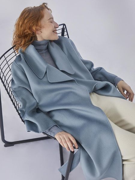 women's wool & blends 2021 haze blue water ripple double-sided cashmere coat middle and long knee length tweed, Black
women's wool & blends 2021 haze blue water ripple double-sided cashmere coat middle and long knee length tweed, Black