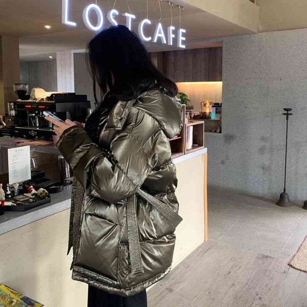 2021 korean winter new down jacket women's middle and long belt waist wash bright face hooded thick coat, Black
2021 korean winter new down jacket women's middle and long belt waist wash bright face hooded thick coat, Black