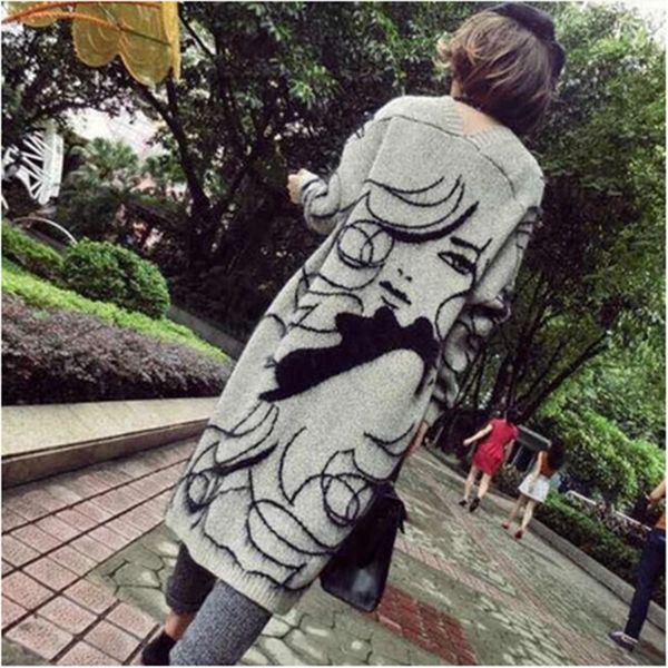 fashion sweater spring and autumn abstract pattern loose bat sleeve thickened cardigan medium length for women, White;black
fashion sweater spring and autumn abstract pattern loose bat sleeve thickened cardigan medium length for women, White;black