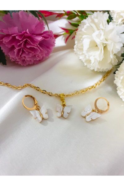 earrings & necklace women's fashion jewelry brass over coating thin chain white butterfly and ring, Silver
earrings & necklace women's fashion jewelry brass over coating thin chain white butterfly and ring, Silver