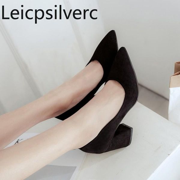 dress shoes pumps spring and autumn style flock pointed shallow mouth thick heel mid women's single shoe plus size 32-46, Black
dress shoes pumps spring and autumn style flock pointed shallow mouth thick heel mid women's single shoe plus size 32-46, Black