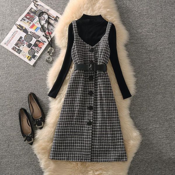 women's tracksuits women 2021 autumn winter 2 pcs set turtleneck knitted sweater + single-breasted plaid suspender dress elegant two pi, Gray
women's tracksuits women 2021 autumn winter 2 pcs set turtleneck knitted sweater + single-breasted plaid suspender dress elegant two pi, Gray